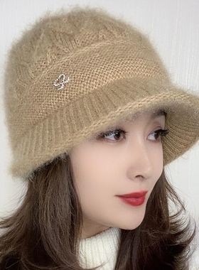 洋气冬季帽子女保暖针织鸭舌帽