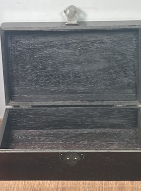 仿古做旧血檀木镶贝壳莲年有鱼长方形首饰盒文玩收纳盒30x18x11CM