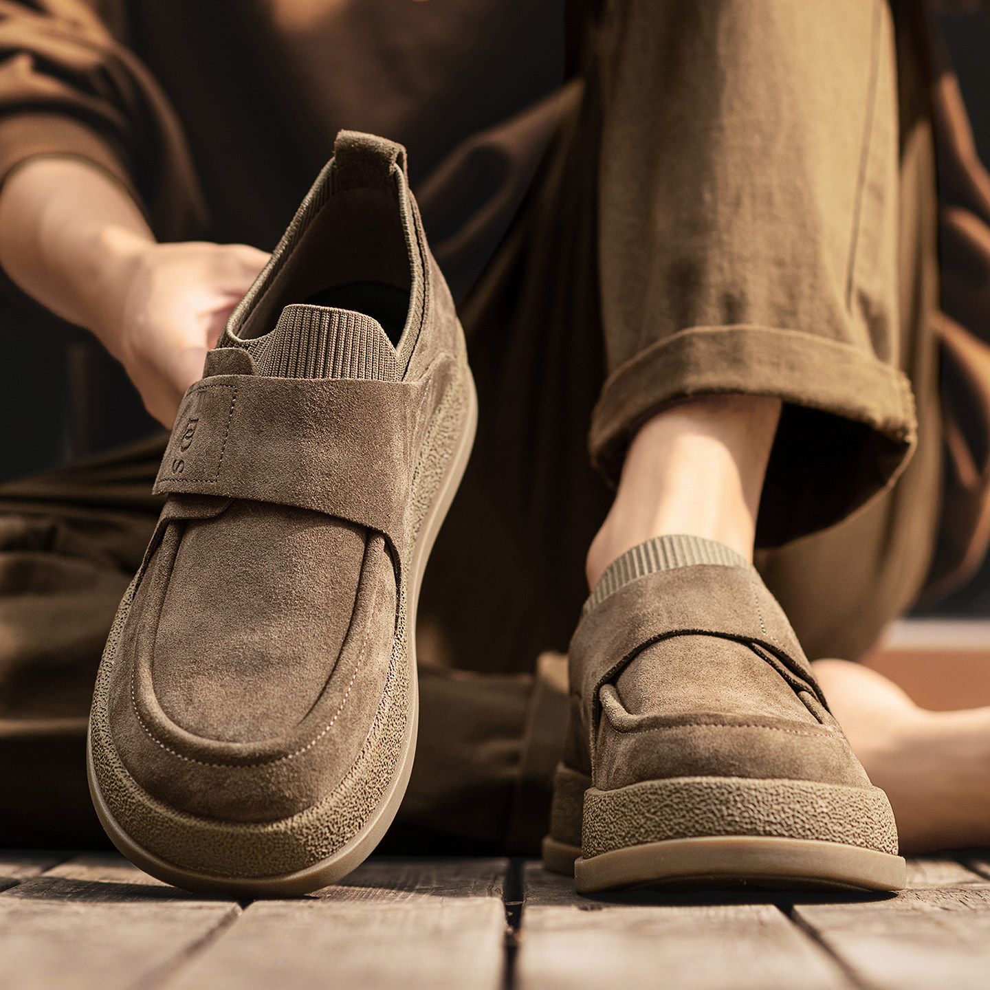 勃肯男鞋冬季翻毛皮休闲皮鞋软底开车上班工作魔术贴乐福豆豆鞋,淘宝优惠券,粉丝福利购,淘宝优惠卷