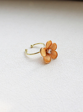 非遗手工掐丝多色五瓣花蚕丝绒花旋转开口戒指气质小清新可爱网红