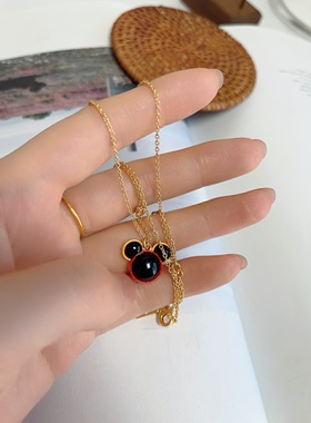 欧美外贸饰品寇家迟马蹄形打标米奇镀真金项链锁骨链