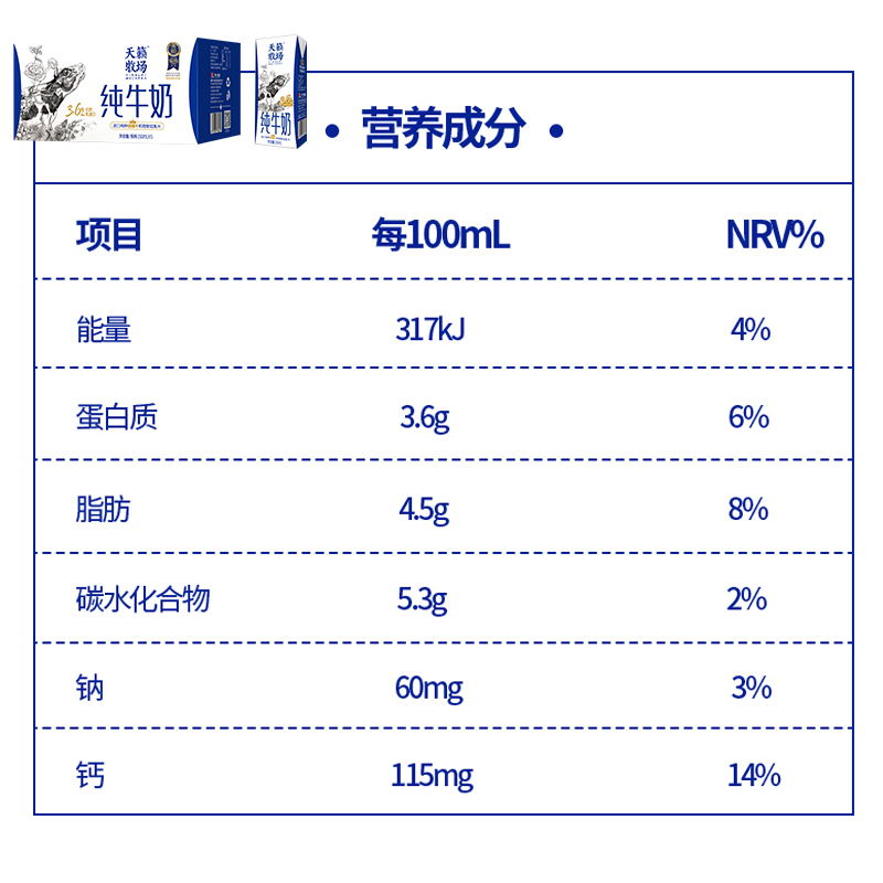 明一天籁牧场纯牛奶箱装营养250ml*15盒3.6g乳蛋白 - 图1