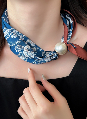 波点仿珍珠项链磁吸扣配饰丝巾