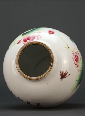 仿古玩仿清代光绪年制和和美美白釉紫边坛茶叶罐家居装饰品收藏