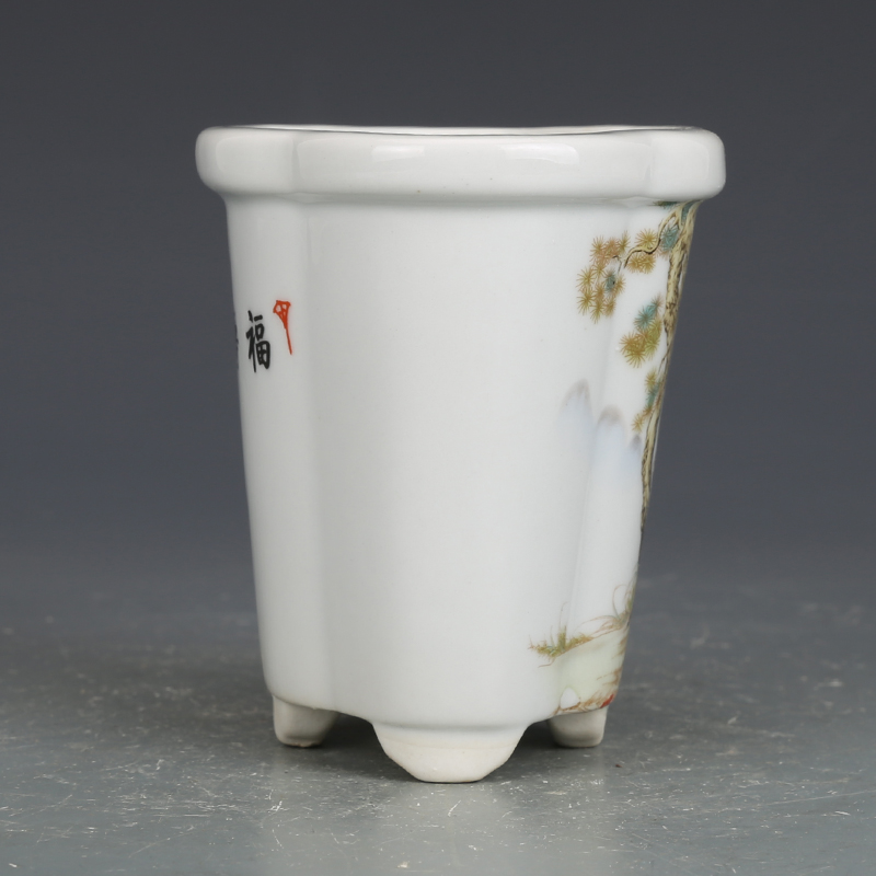 仿古瓷器粉彩松鹿延年小花钵花盆 景德镇瓷庄 仿古摆件古玩收藏品 - 图0