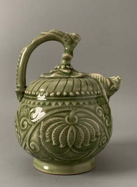 仿大宋耀州窑青釉刻花倒流壶 古董古玩老货旧货收藏品摆件