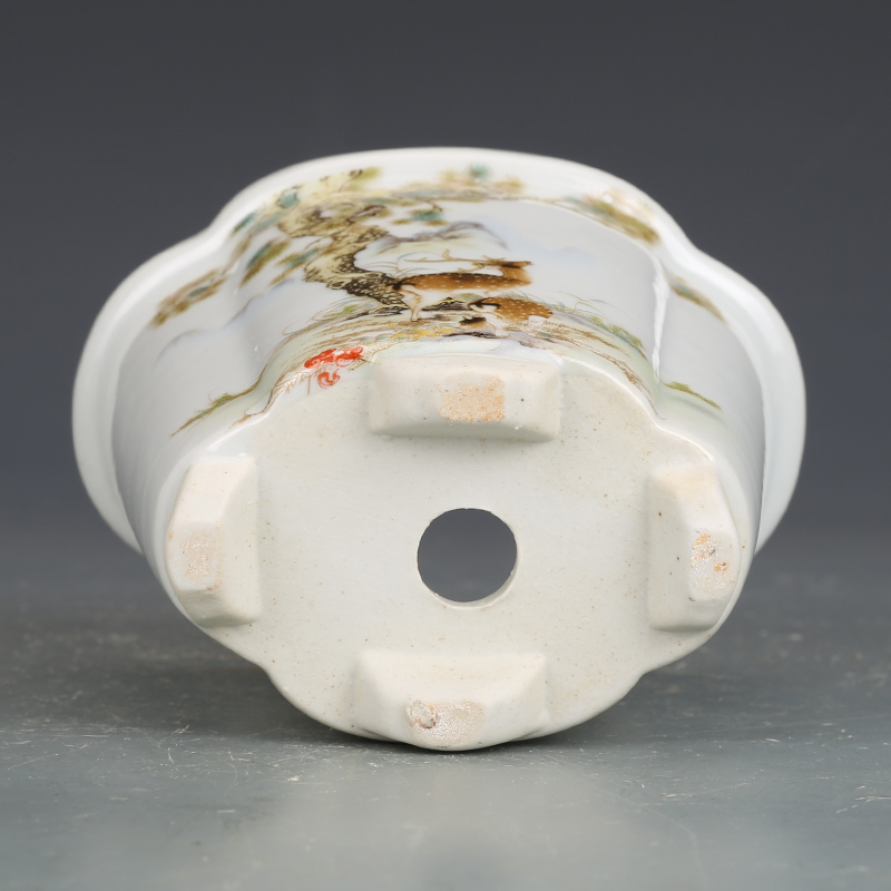 仿古瓷器粉彩松鹿延年小花钵花盆 景德镇瓷庄 仿古摆件古玩收藏品 - 图2