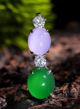 VISING珠宝水沫紫罗兰绿色鸽子蛋吊坠项链套链紫色珐琅垫色工艺