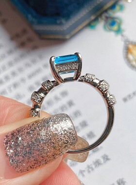 VISING珠宝克拉天然托帕石圣玛利亚BB蓝戒指媲美海蓝宝S925银