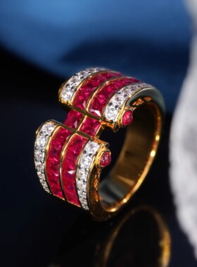 VISING珠宝培育红宝石《彩虹桥》黄金色戒指指环S925银