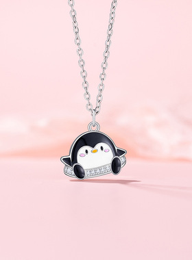 可爱小企鹅吊坠项链女