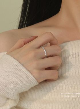 s925银简约风麻花开口戒指纯银