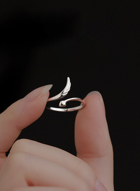 南瓜先生小众设计羽毛爱心戒指