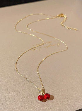 小清新红色樱桃项链女