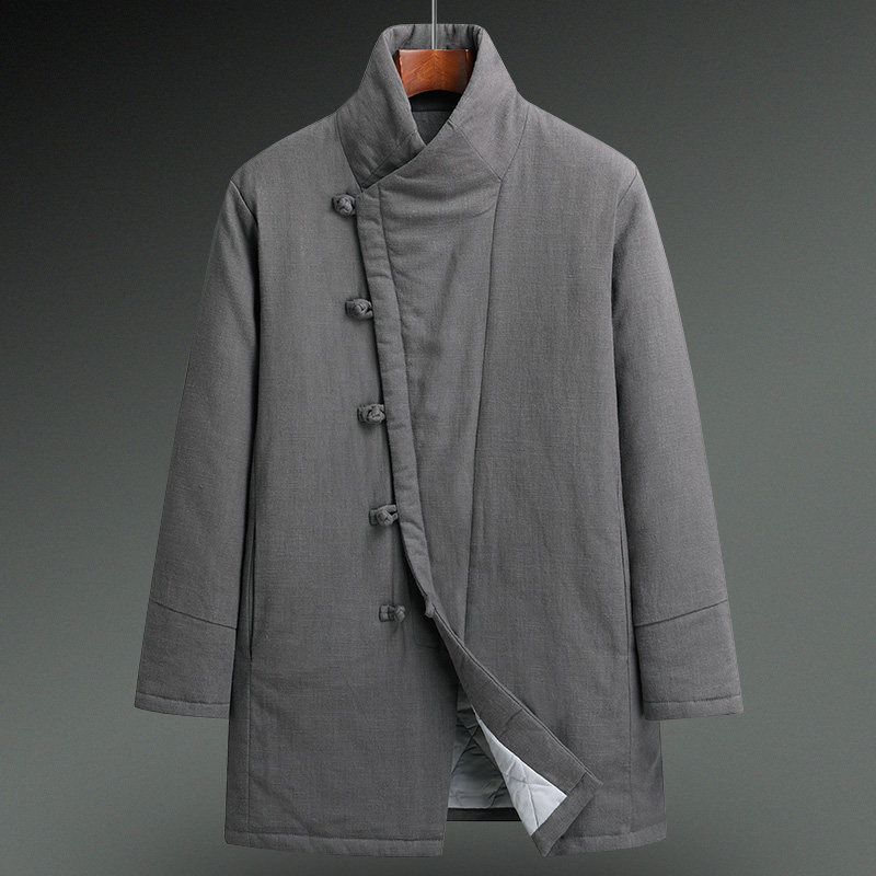 秋冬唐装男士休闲棉衣中式复古盘扣绗棉半高领保暖中长款棉服外套,淘宝优惠券,粉丝福利购,淘宝优惠卷