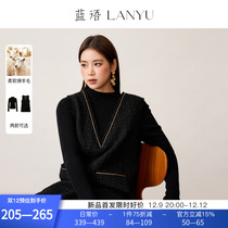 (new product limited- 75 folded superimposed stand-down 15%) Blue language big code black small fragrant wind inner lap vest one-piece dress