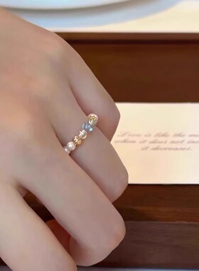 法式施家珍珠戒指串珠戒指女