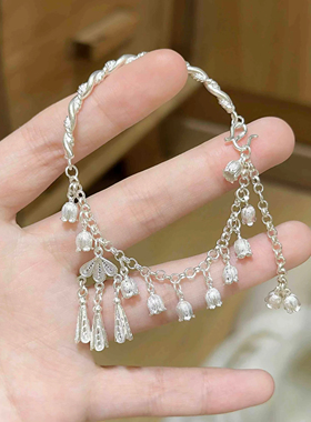 S925纯银新中式铃兰花半镯半手链
