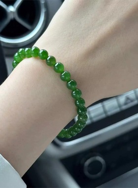 天然菠菜绿圆珠手串女和田碧玉