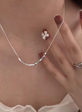 S925纯银碎银方块项链女款轻奢