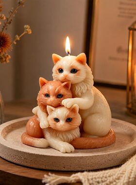 三只小猫捏捏乐硅胶模具石膏蜡烛香薰摆件家居装饰手工艺品模