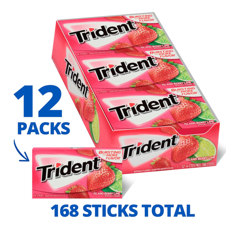 美国原装进口Trident/三叉戟木糖醇无糖口香糖泡泡糖青柠草莓口味 - 图0