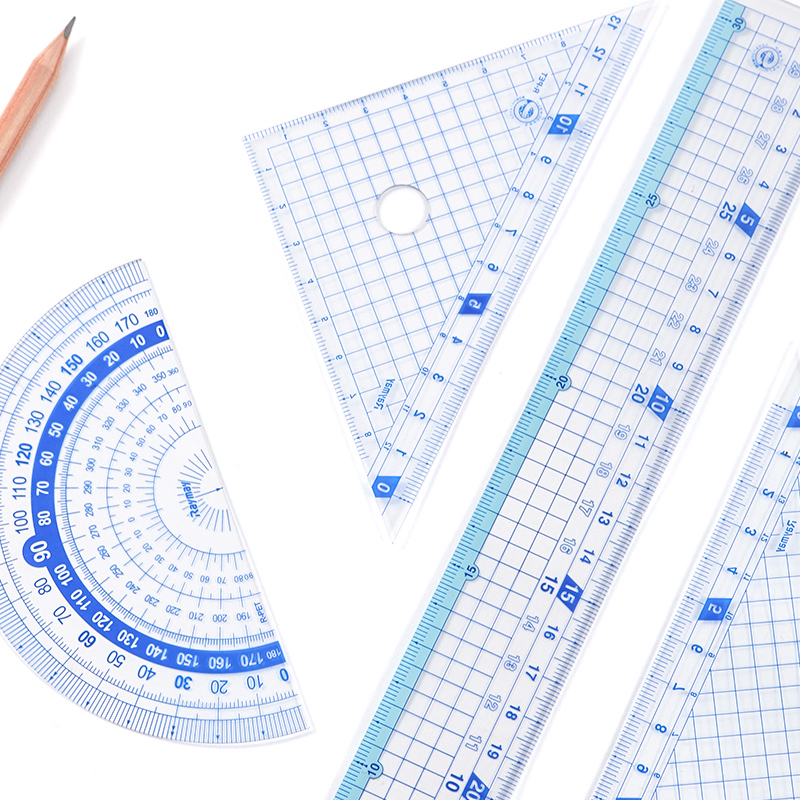 日本Raymay藤井尺子套装藤井文具直尺15cm三角尺量角器学生文具一套透明绘图考试圆规可夹笔APJ680