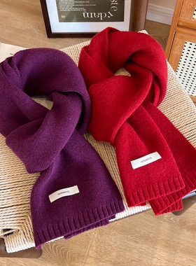 精选纯羊毛围巾秋冬新款纯色女士