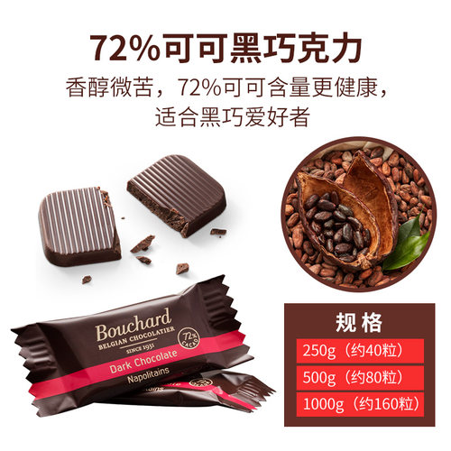 Bouchard比利时72%散装纯黑巧克力牛奶海盐焦糖黑巧克力喜糖1Kg - 图0