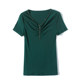 ເສື້ອຍືດຄໍ V-neck ສີດໍາອອກແບບລຸ່ມສໍາລັບແມ່ຍິງໃນລະດູຮ້ອນ