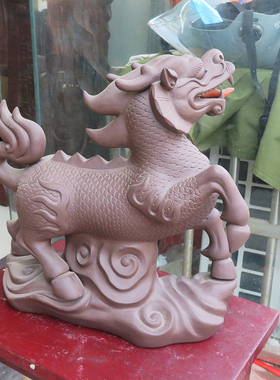 宜兴紫砂麒麟摆件大号家用古董