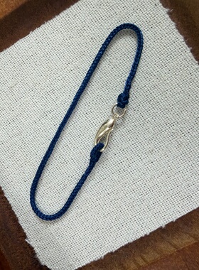 鲸汐.手工编织八股辫细款手绳S925银克兰因蓝色简约叠戴百搭手链