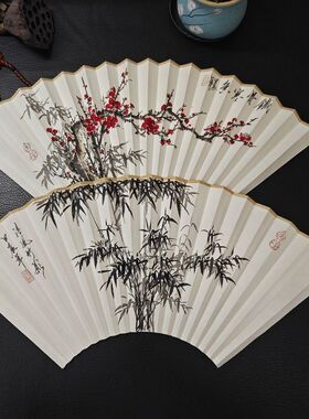 祥宝斋真人纯手工绘画文玩宣纸折扇苏工超薄扇面手绘国画花鸟梅花