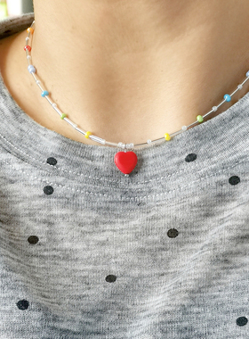 花糖｜小清新串珠彩色珠撞色项链甜美百搭爱心小熊小众叠戴