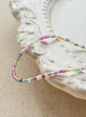 花糖｜独角兽｜灌银进口米珠手链2mm极细穿珠小清新叠戴多巴胺色