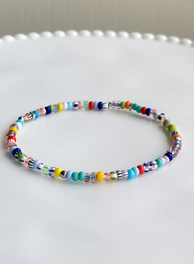 花糖｜细款3mm彩色条纹琉璃串珠手链彩虹珠圣诞珠彩珠小众手链