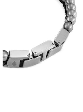 代购Fossil化石男士手链简约时尚百搭经典银色不锈钢编织设计折