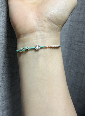 S925纯银四叶草手链马卡龙色系可调节多色手编绳送闺蜜礼物