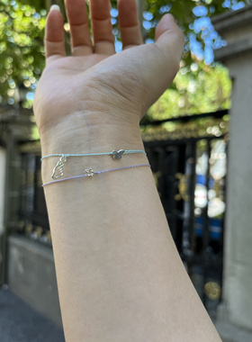 S925银镂空五角星叠戴手编绳超细多色可调节闺蜜