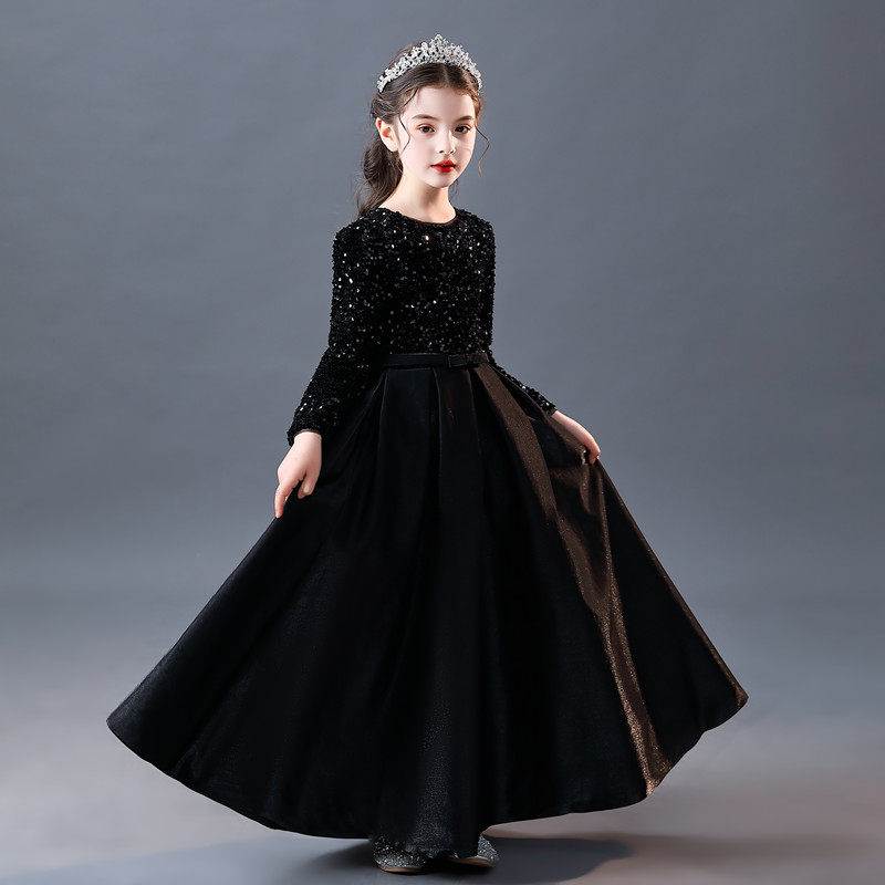 2025冬季黑色儿童演出礼服女童合唱长袖晚礼服钢琴演奏服公主裙新,淘宝优惠券,粉丝福利购,淘宝优惠卷