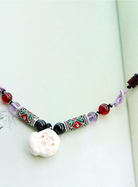 原生态黑玛瑙紫水晶银路路通