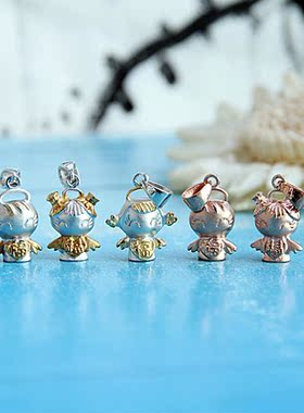 925纯银立体平安健康家和福星宝宝天使吊坠 可自己编手链项链DIY