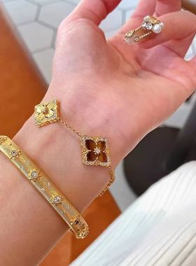 重工久不掉色！布契拉丝手镯虎眼石手链手镯四叶草中古新中式潮