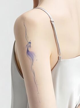 鱼鲤鱼锦鲤纹身贴 蓝色唯美锁骨手腕小清新防水纹身贴
