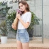 Ba màu 2019 hè mới dành cho nữ cửa hàng giảm giá retro còng giặt quần short denim cotton nhỏ Một chiếc quần chữ - Quần jean Quần jean