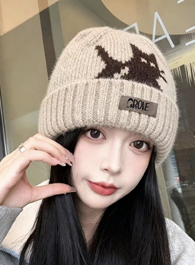 2026新款可爱猫耳针织帽子女生秋冬季保暖护耳显脸小灰色毛线冷帽