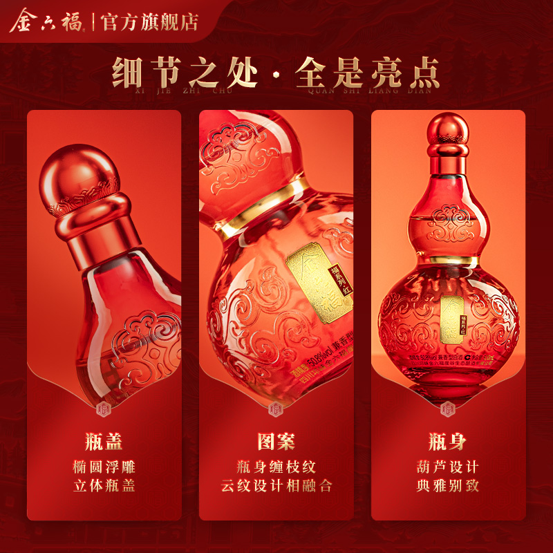 【人气星品】金六福福系列红50.8度4瓶整箱葫芦兼香纯粮白酒送礼-图2