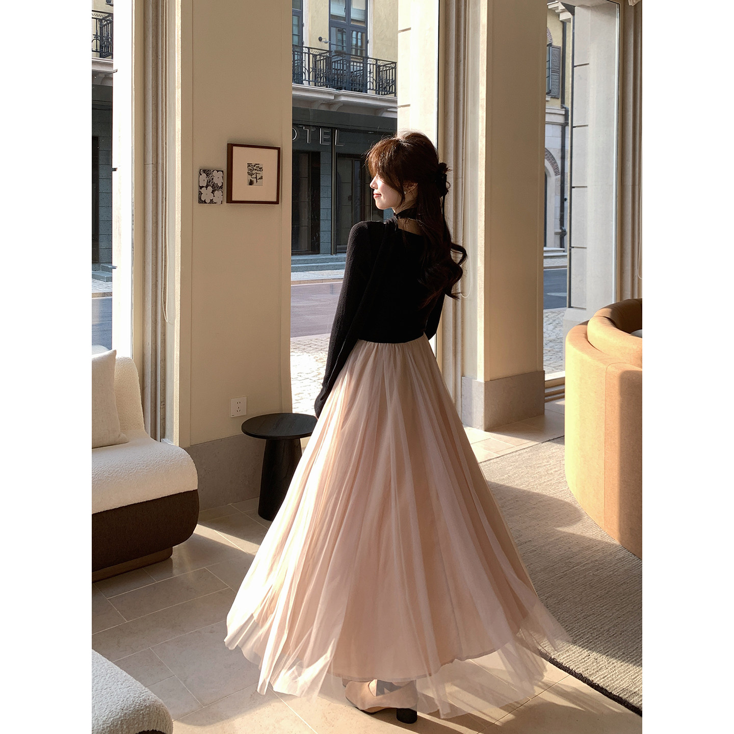 Even一雯【干枯玫瑰】韩系高智法式千金感撞色拼接收腰长袖连衣裙,淘宝优惠券,粉丝福利购,淘宝优惠卷