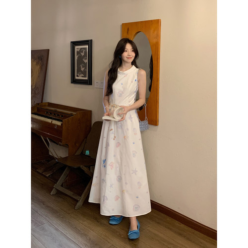 Even一雯【透明水母】韩系高智感海星贝壳气质无袖连衣裙带腰链 - 图0