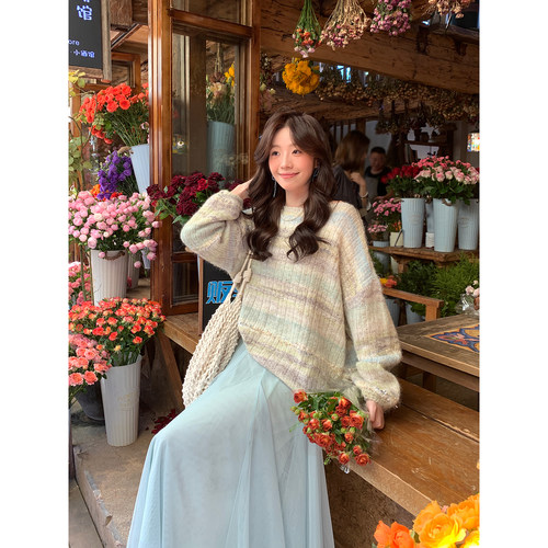 Even一雯【百分甜茶】韩系高智慵懒感甜美温柔软糯不扎肤宽松毛衣 - 图0